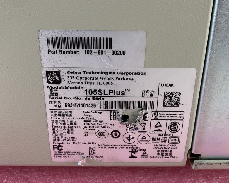 Zebra 105SL Plus 102-801-00200 203 DPI Thermal Label Printer LP/TLP - For Parts