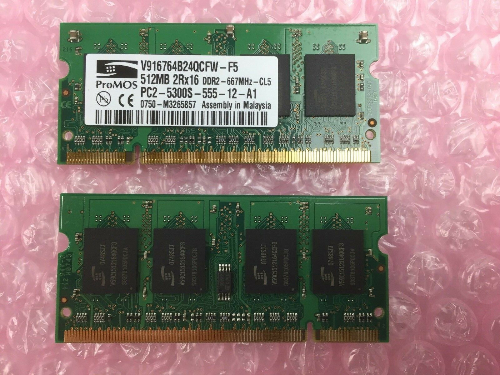 Lot of 2 ProMOS V916764B24QCFW-F5 512MB 2Rx16 RAM