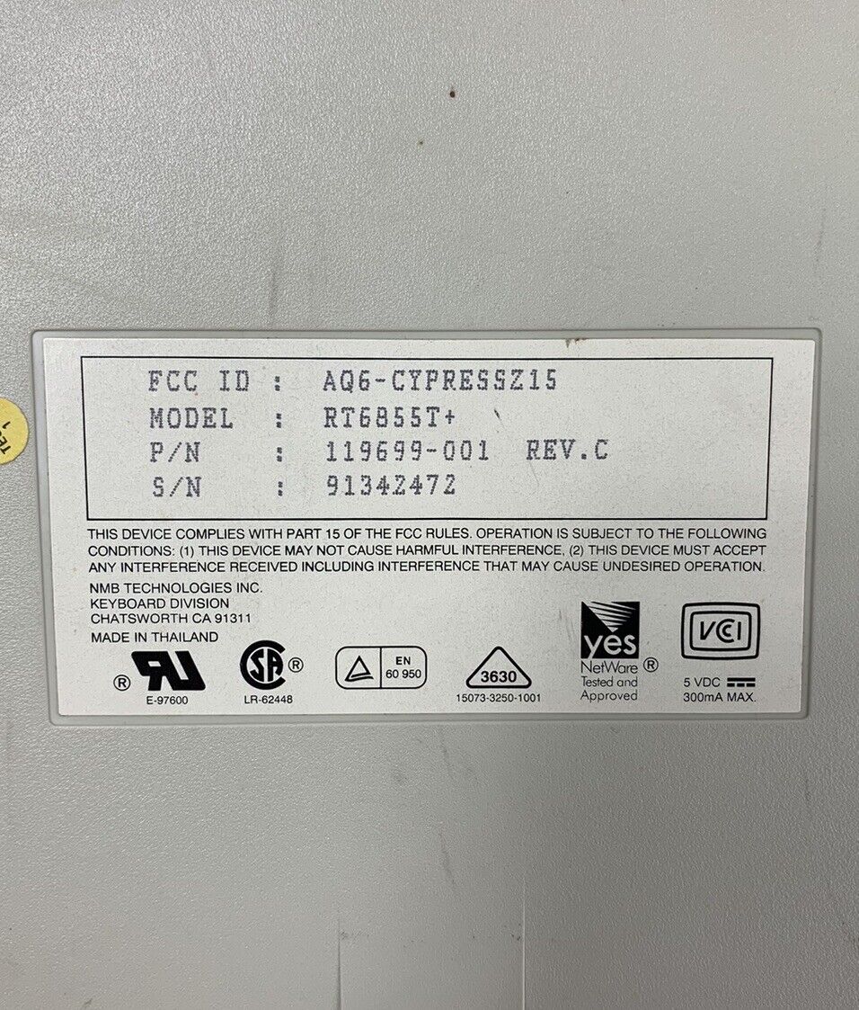 NMB RT6856TW+ Keyboard AQ6-CYPRESSZ15 119699-001 DIN
