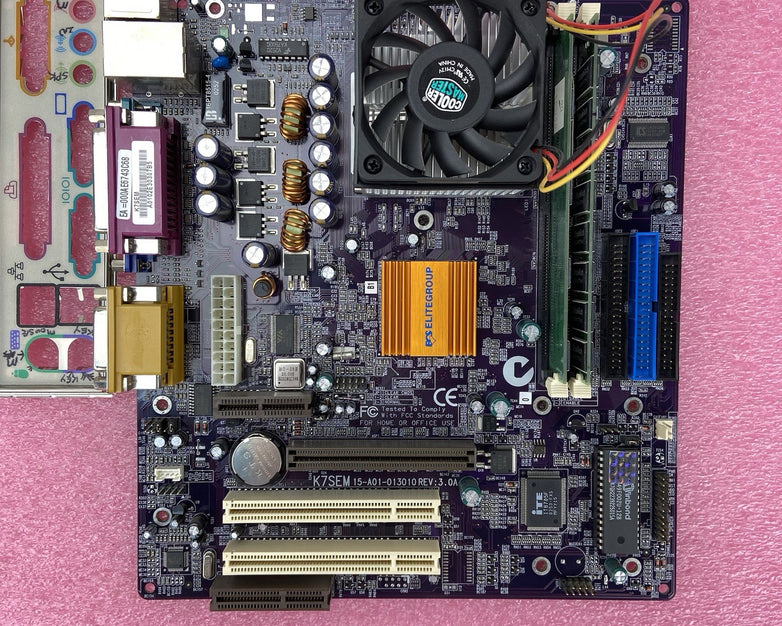 ECS SIS-730 Motherboard AMD Duron 1.3GHz 384MB RAM w/Shield Purple MB
