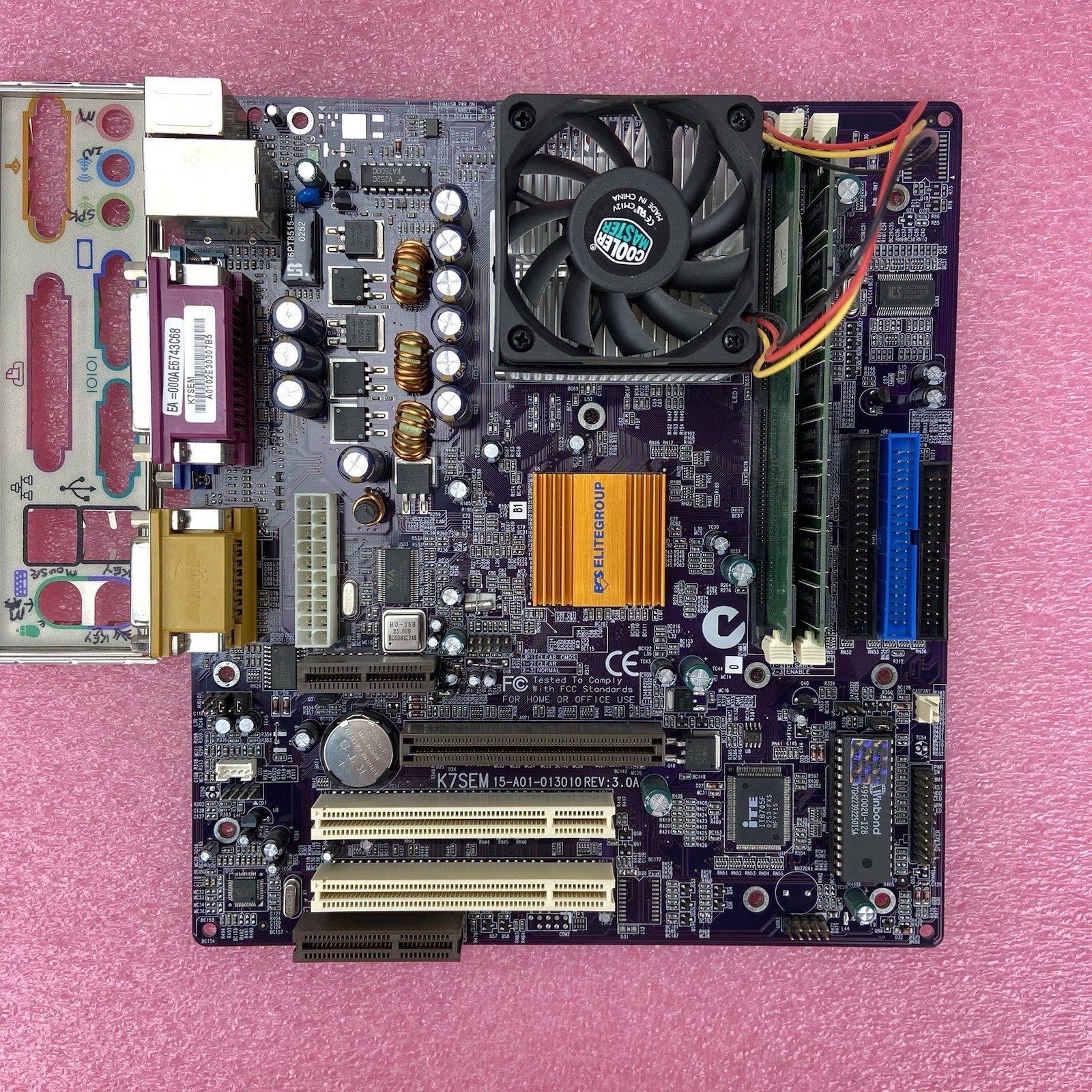 ECS SIS-730 Motherboard AMD Duron 1.3GHz 384MB RAM w/Shield Purple MB5