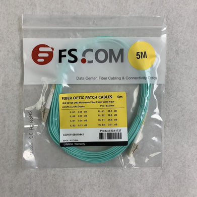 New FS.Com Fibre Optic Patch Cable 50/125 OM3 Multimode Color Aqua Length 5M