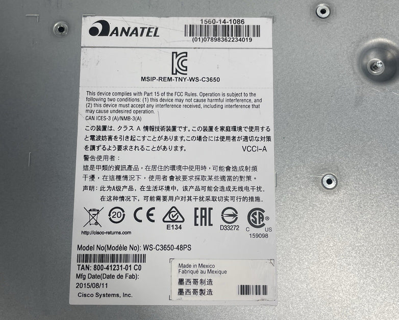 Cisco WS-C3650-48PS-S V02 Tested & Reset 1X PSU