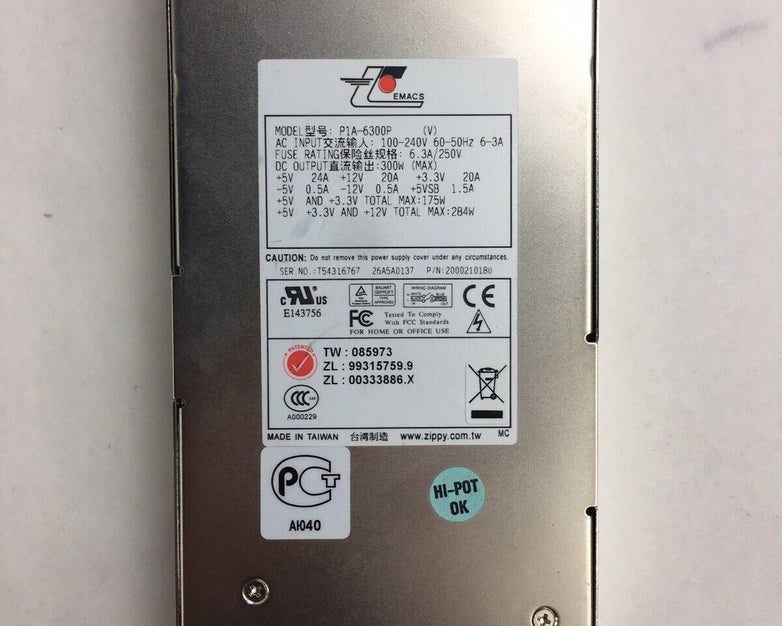 EMACS P1A-6300P 284W 100-240V 60-50Hz  1U Server Switched  Power Supply Tested