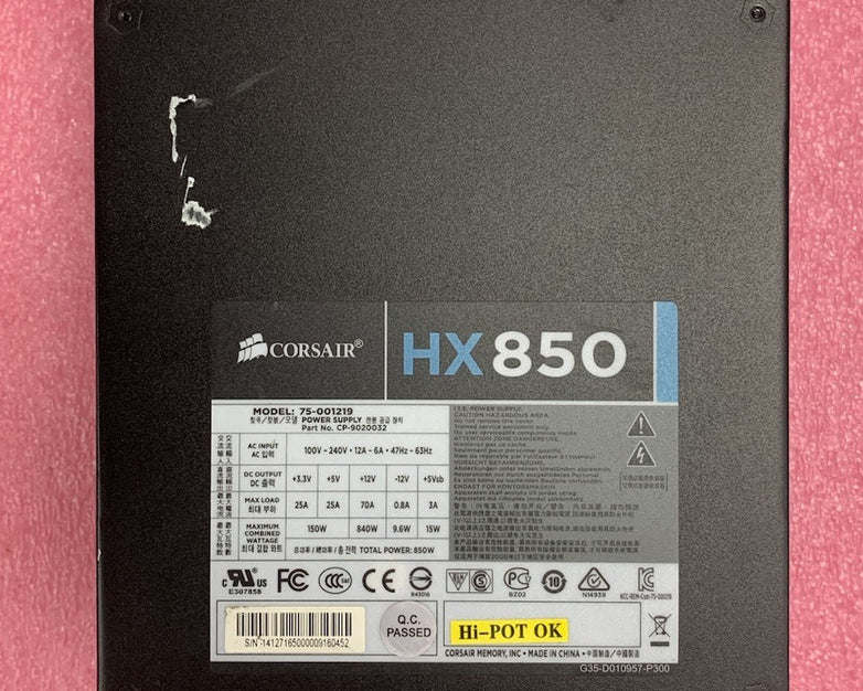 Corsair HX850 75-001219 CP-9020032 850W Power Supply - No Peripheral Cables