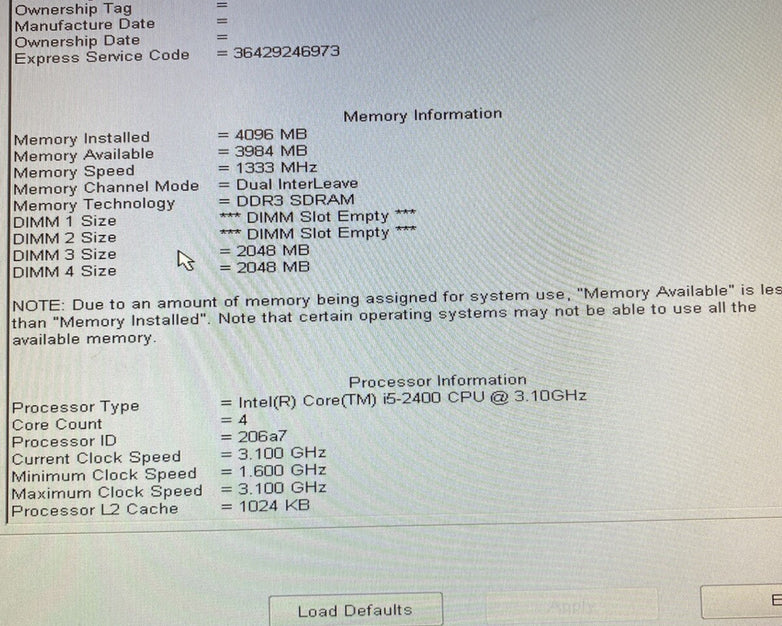 Dell OptiPlex 790 SFF Intel Quad Core i5-2400 3.10GHz 4GB RAM DVDRW No HDD No OS