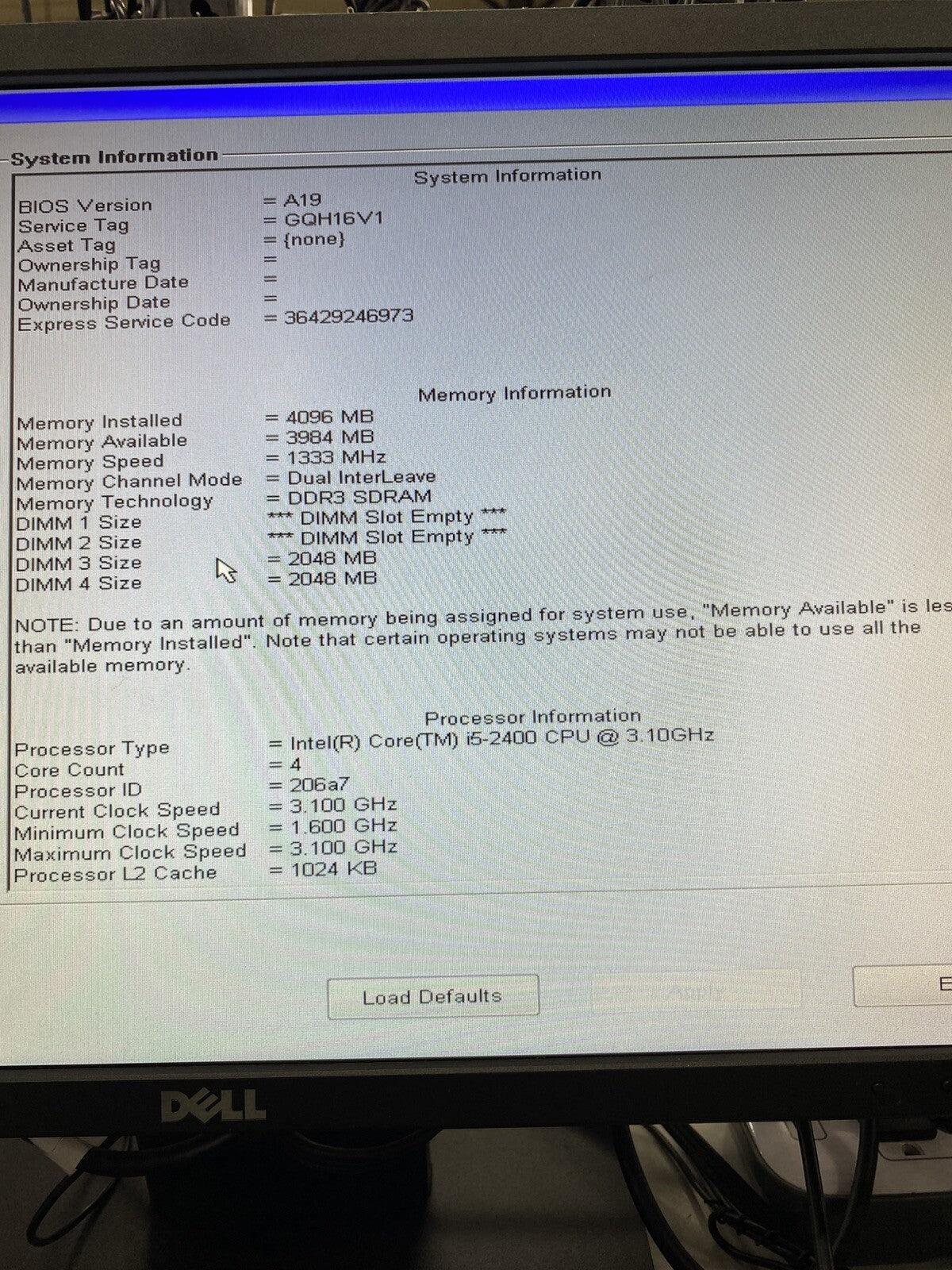 Dell OptiPlex 790 SFF Intel Quad Core i5-2400 3.10GHz 4GB RAM DVDRW No HDD No OS