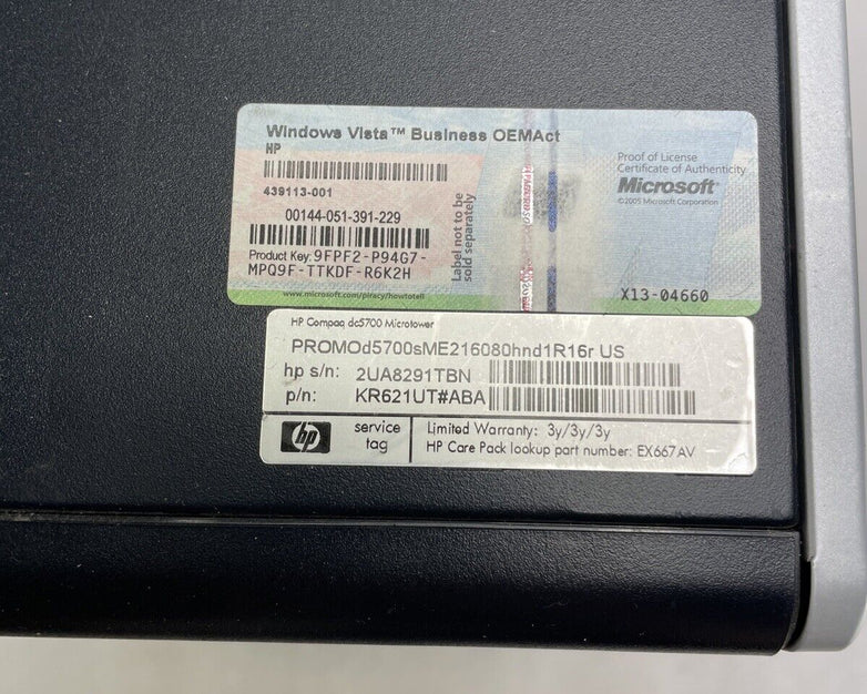HP dc570 MT Intel Pentium Dual E2160 1.8GHz 1GB RAM No HDD No OS