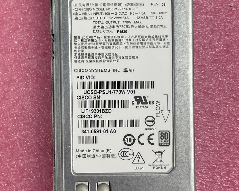 341-0591-03 Cisco UCSC-PSU1-770W 770W Power Supply PS-2771-1S-LF
