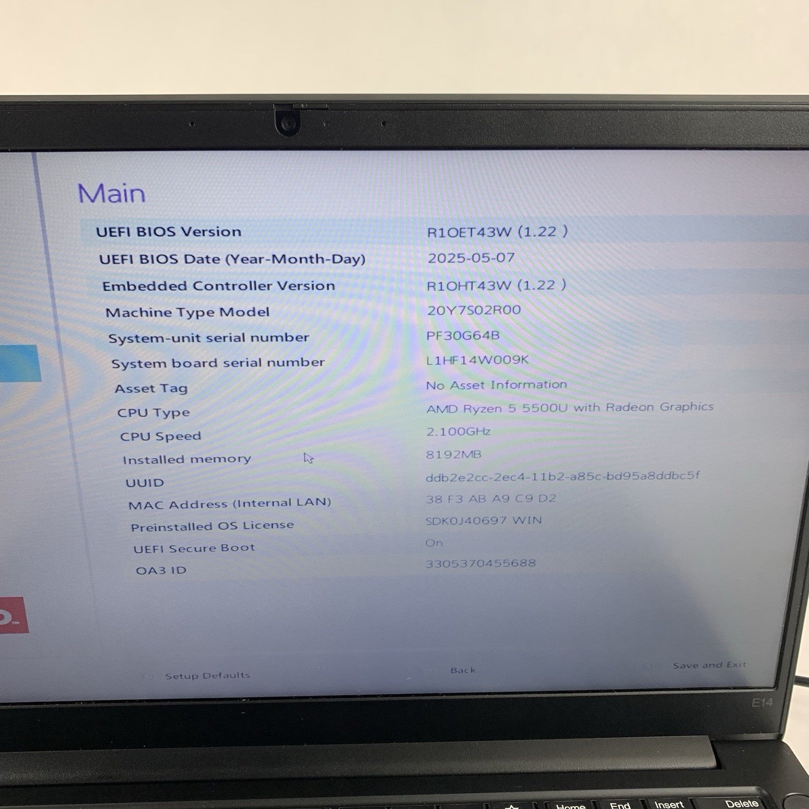 Lenovo ThinkPad E14 Gen 3 14" Ryzen 5 5500U 2.1Ghz 8 GB Ram No OS/HDD/AC Scratch2
