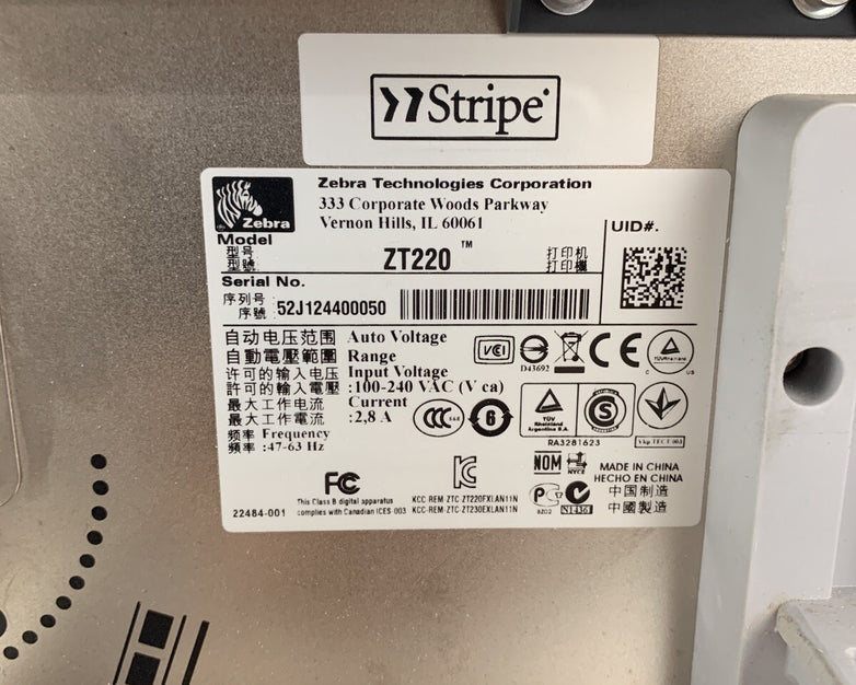 Zebra ZT220 ZT22042-D01000FZ Thermal Label Printer Tested Missing Clamp Handle