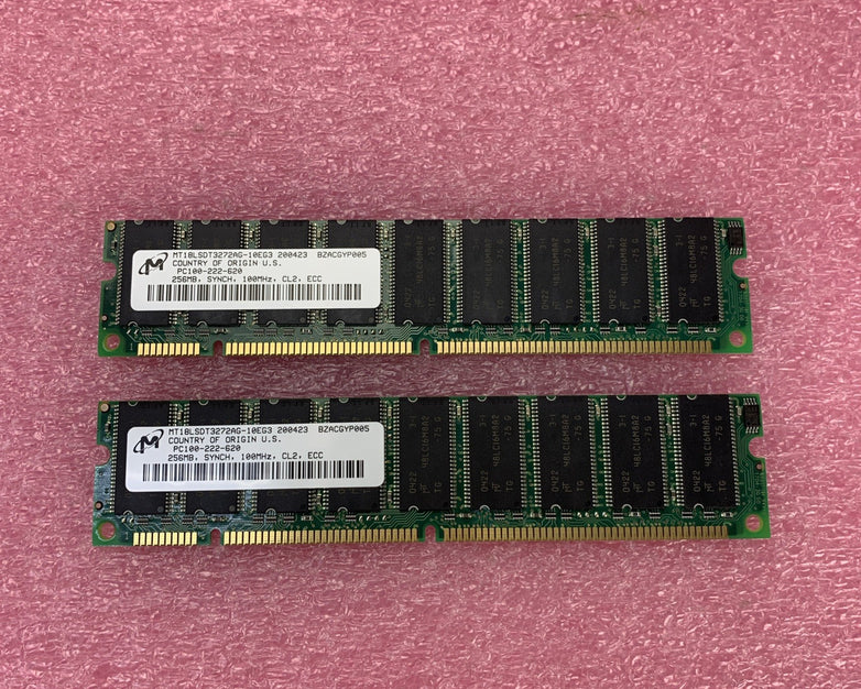 Micron 256MB SDR SDRAM PC-100 Server RAM MT18LSDT3272AG10EG3 - Lot of 2