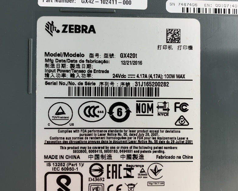 Zebra GX420T Direct Thermal Label Printer Aging Print Head Missing Roller Parts