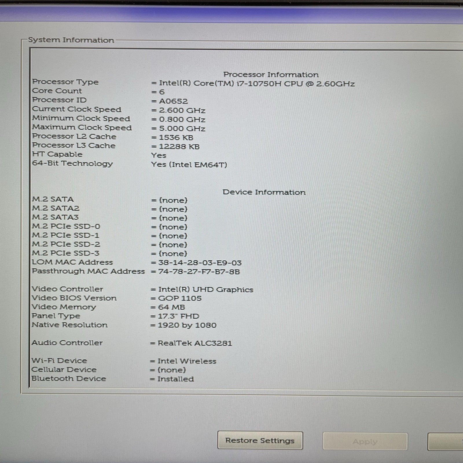 Dell Precision 7750 17.3" i7-10750H 2.60 GHz 16 GB RAM No SSD/OS/AC/Batt - READ2