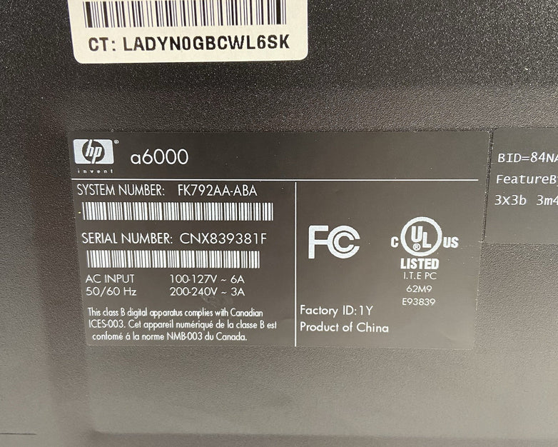 HP A6600f MT Intel Pentium Dual Core E220 2.2GHz 3GB RAM No HDD No OS