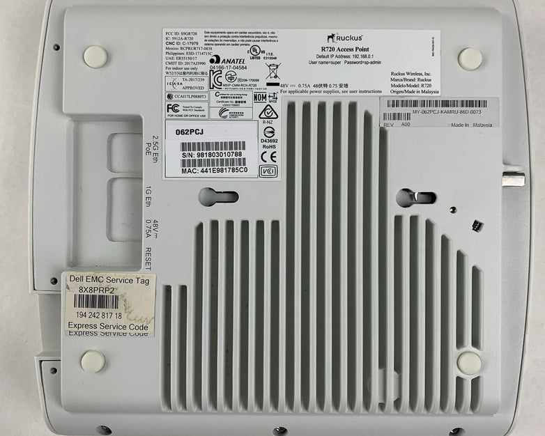 Ruckus R720 802.11ac Wireless Indoor Access Point Tested Reset No Cords or Mount