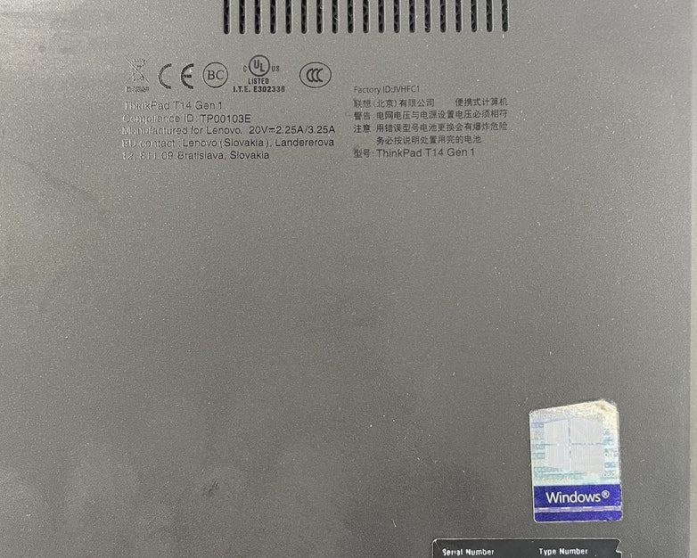 Lenovo ThinkPad T14 Gen 1 14" i5-10310U 1.70 GHz 8 GB RAM No SSD/OS/AC