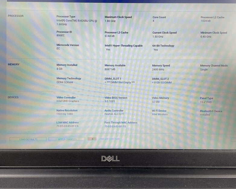 Dell Latitude 3500 15.6" i5-8265U 1.60 GHz 8 GB RAM No SSD/OS/AC - Worn Keys