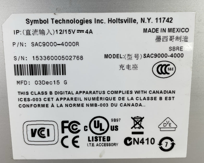 Symbol Technologies SAC9000-4000R 4-Slot Battery Charger USIP Untested