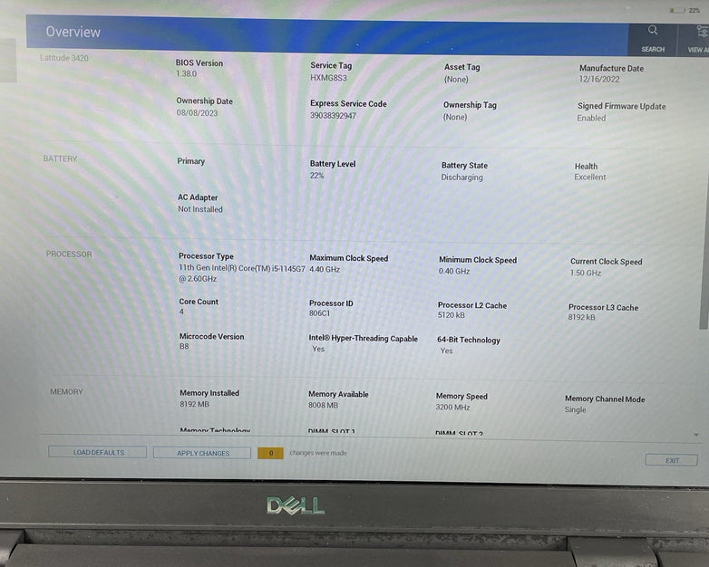 Dell Latitude 3420 14" i5-1145G7 2.60 GHz 8 GB RAM No SSD/OS/AC - Scratched