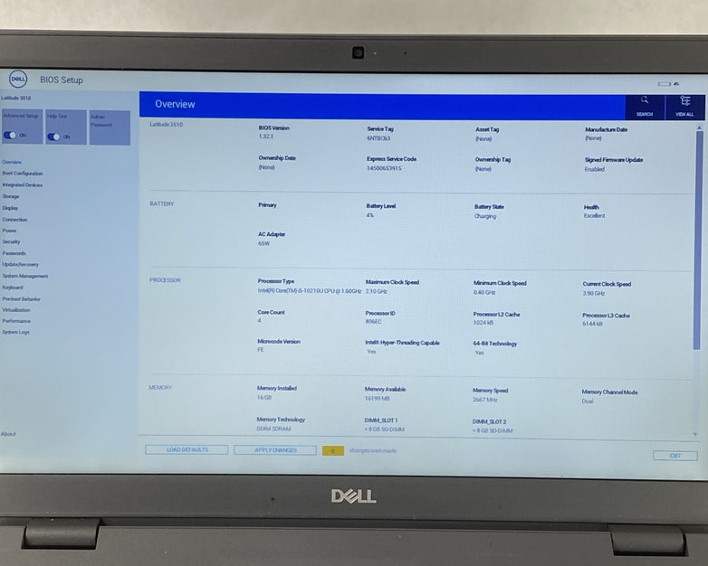 Dell Latitude 3510 Intel Core i5-10210U 1.60 GHz 16 GB RAM 15.6" No SSD No OS