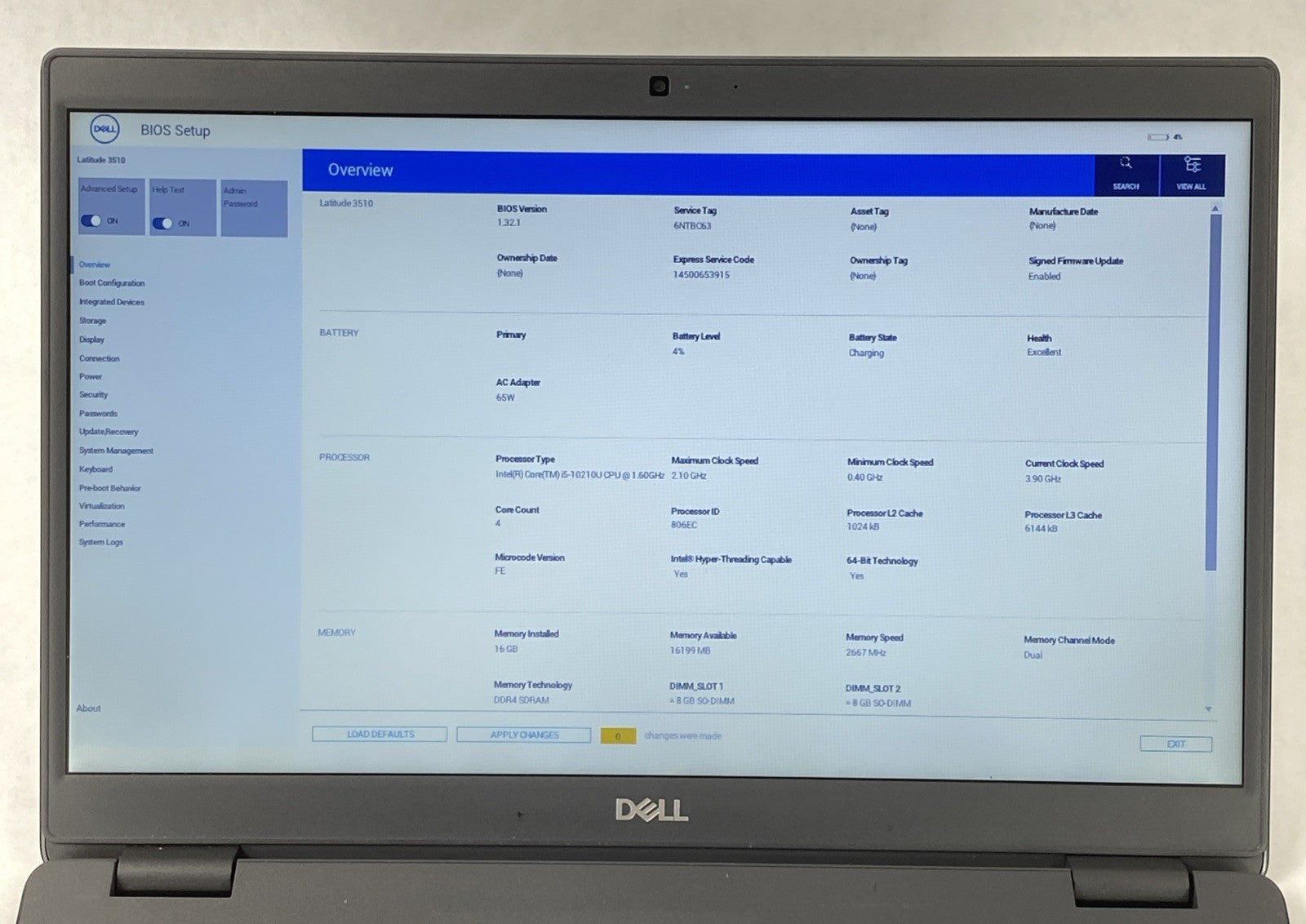 Dell Latitude 3510 Intel Core i5-10210U 1.60 GHz 16 GB RAM 15.6" No SSD No OS