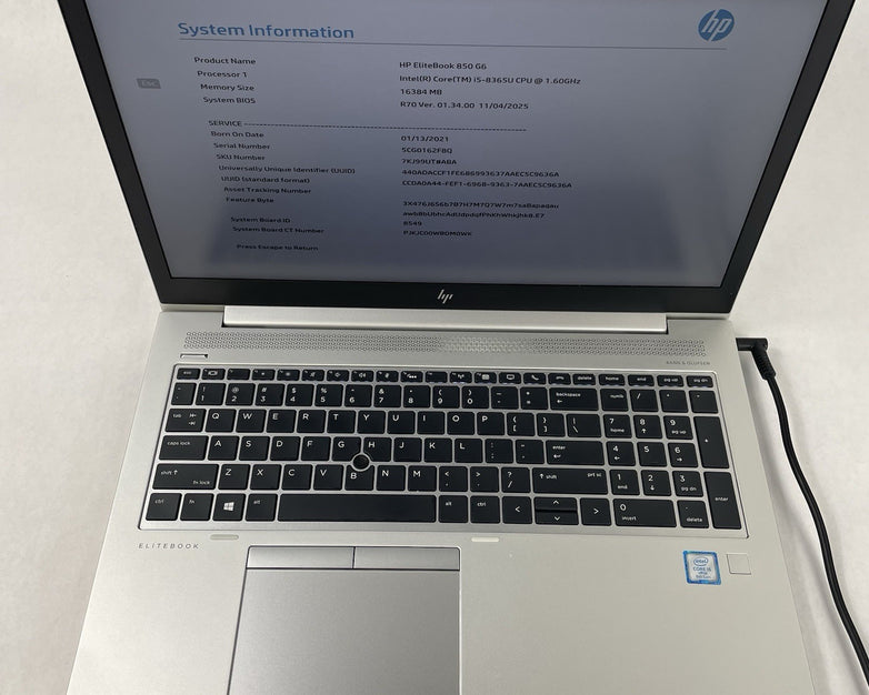 HP EliteBook 850 G6 15.6" i5-8365U 1.60 GHz 16 GB RAM No SSD/OS/AC - USB
