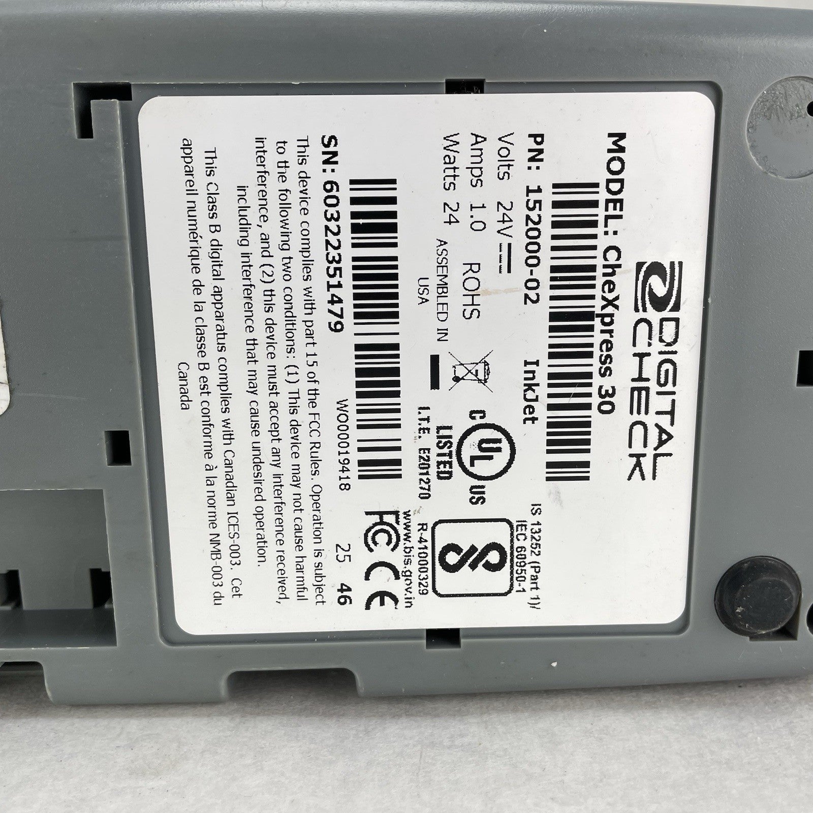 Digital Check Chexpress 30 CX30 Check Scanner Broken Feed Guide Parts or Repair