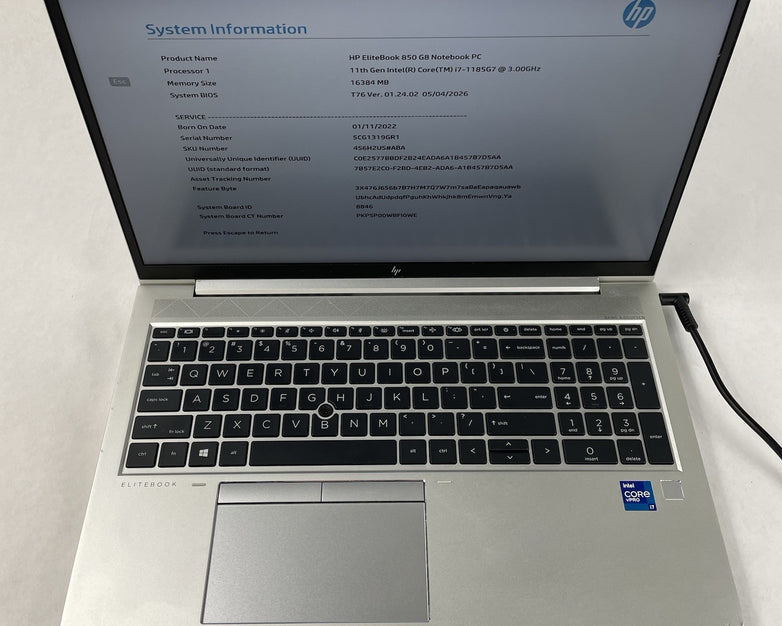 HP EliteBook 850 G8 15.6" i7-1185G7 3.00 GHz 16 GB RAM No SSD/OS/AC