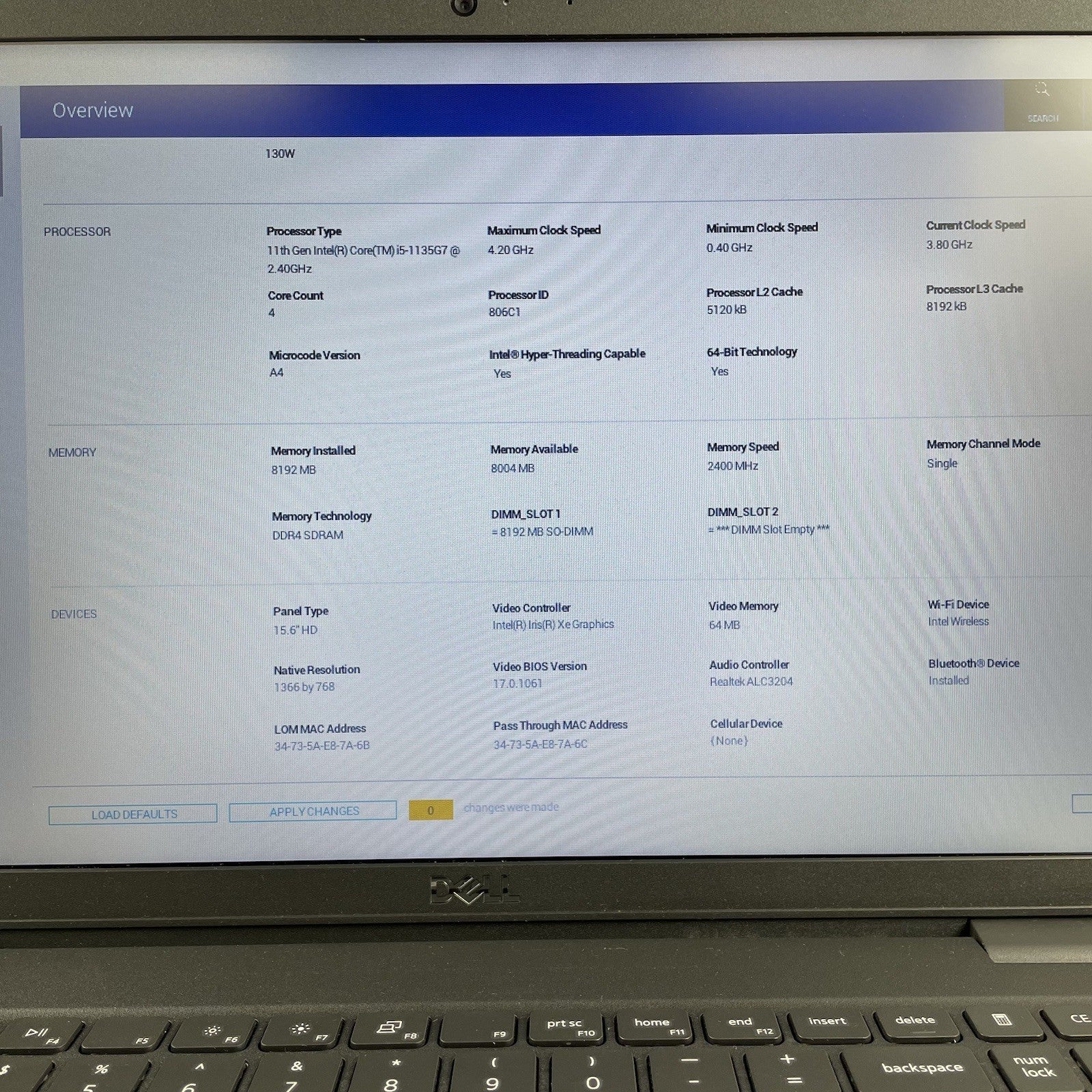 Dell Latitude 3520 15.6" i5-1135G7 2.40GHz 8GB RAM No SSD/OS/AC-Bad Heat Sensors2
