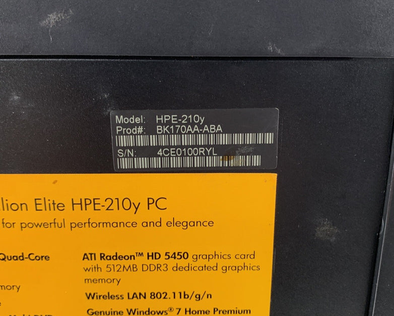 HP Pavilion Elite HPE-210y Desktop Computer AMD Phenom II 10 GB Ram No HDD No OS