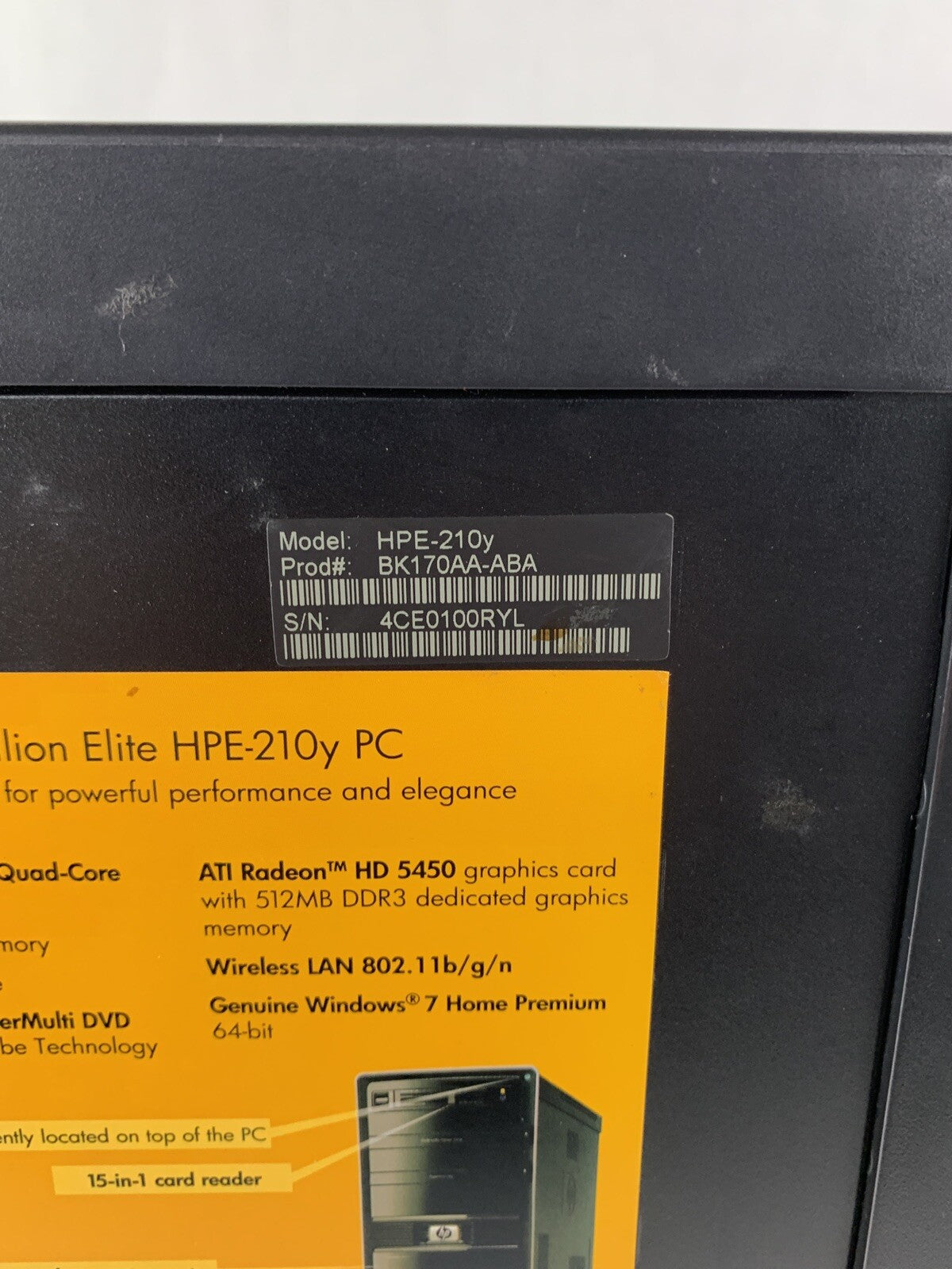 HP Pavilion Elite HPE-210y Desktop Computer AMD Phenom II 10 GB Ram No HDD No OS