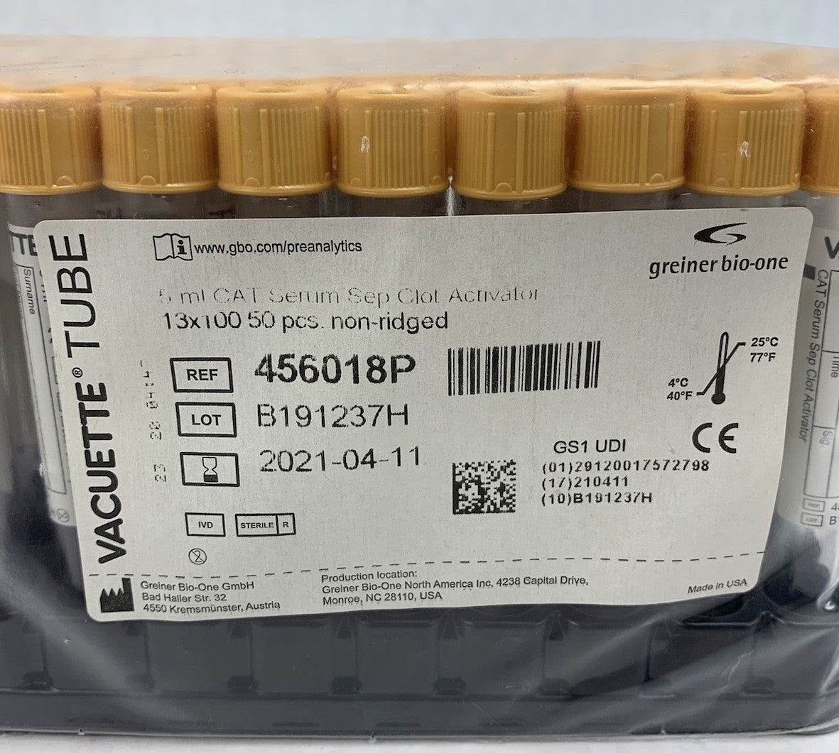 Vacuette 456018P 5ml CAT Serum Sep Clot Activator 13x100 50pcs Tubes