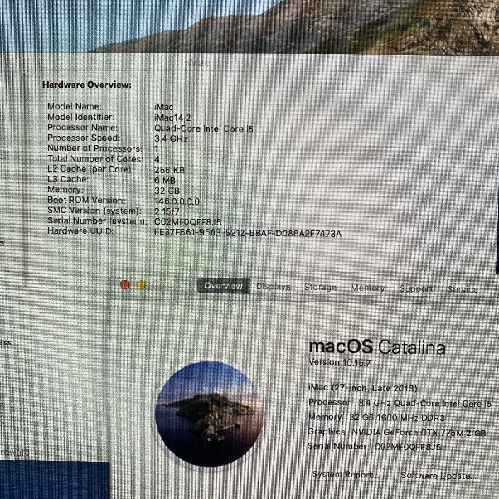 Apple A1419 iMac 2013 27" 1440p 3.4GHz Core i5 32GB RAM 1TB HDD os10.15 GTX775M