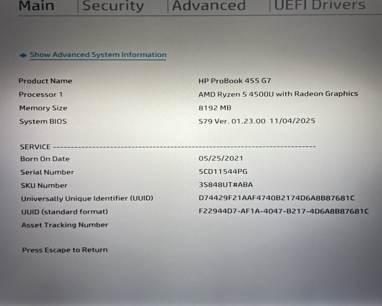 HP ProBook 455 G7 15.6" Ryzen 5 4500U 2.375 GHz 8 GB RAM No SSD/OS/AC