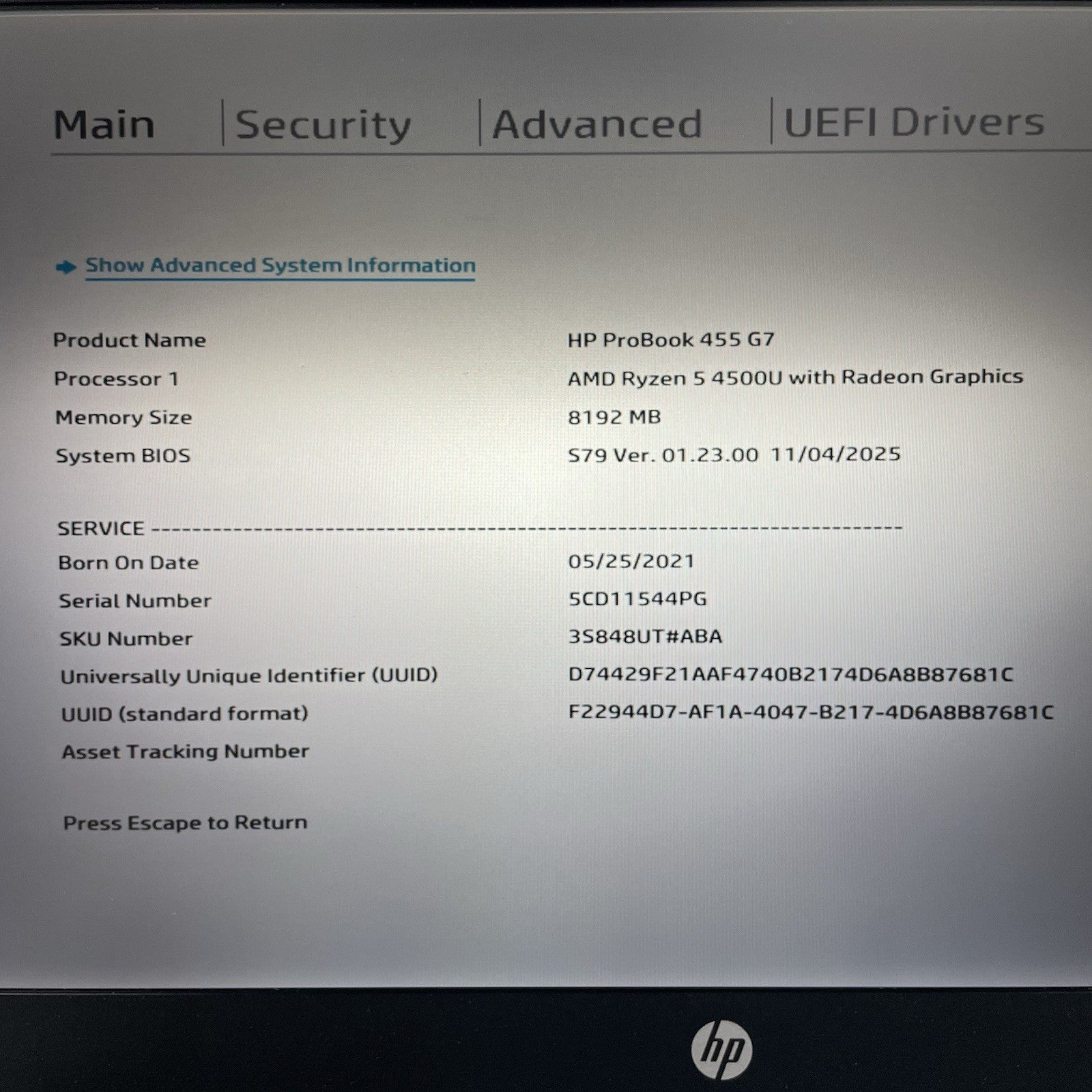 HP ProBook 455 G7 15.6" Ryzen 5 4500U 2.375 GHz 8 GB RAM No SSD/OS/AC2