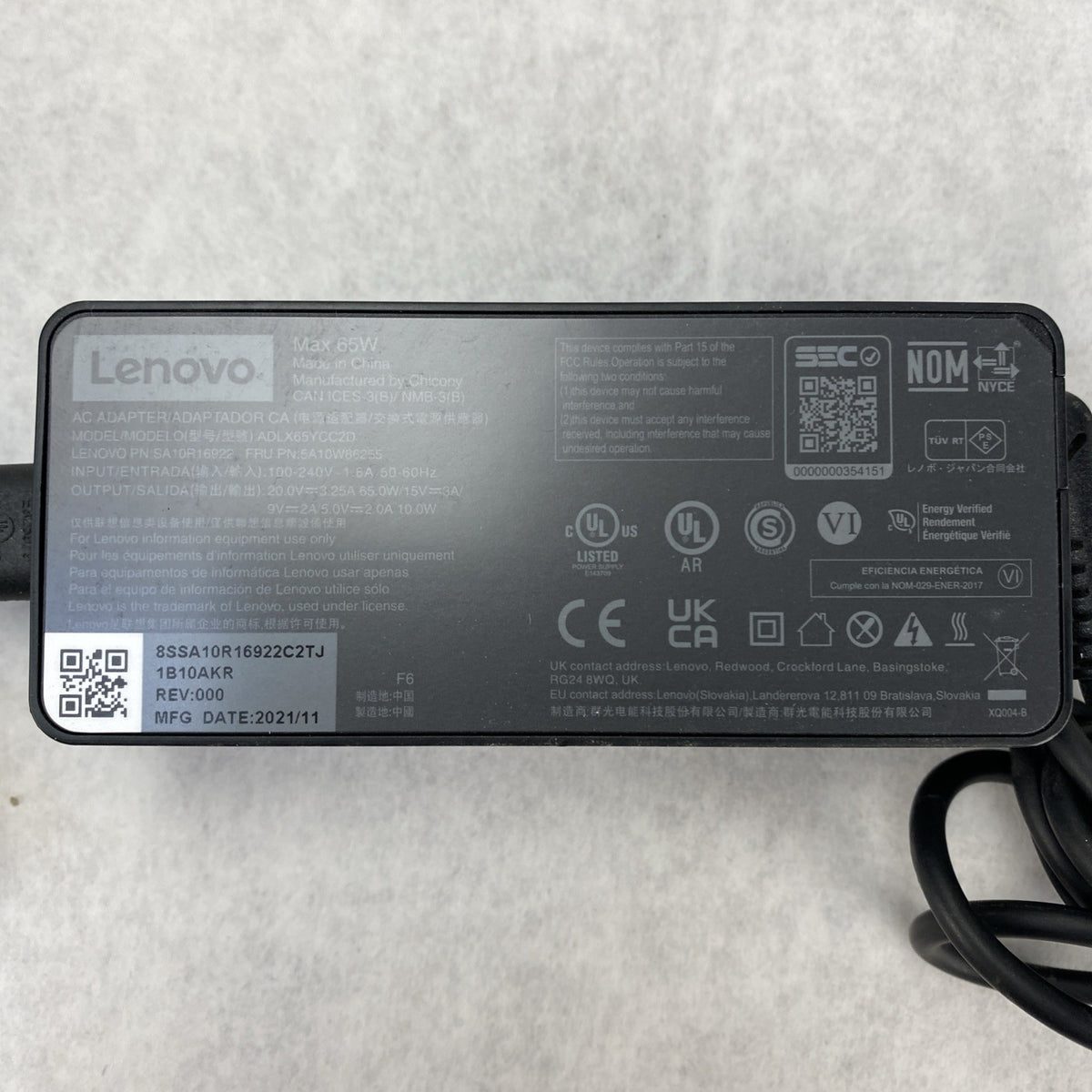Lenovo ADLX65YCC2D 65W 20V 3.25A USB-C AC Adapter - Lot of 35