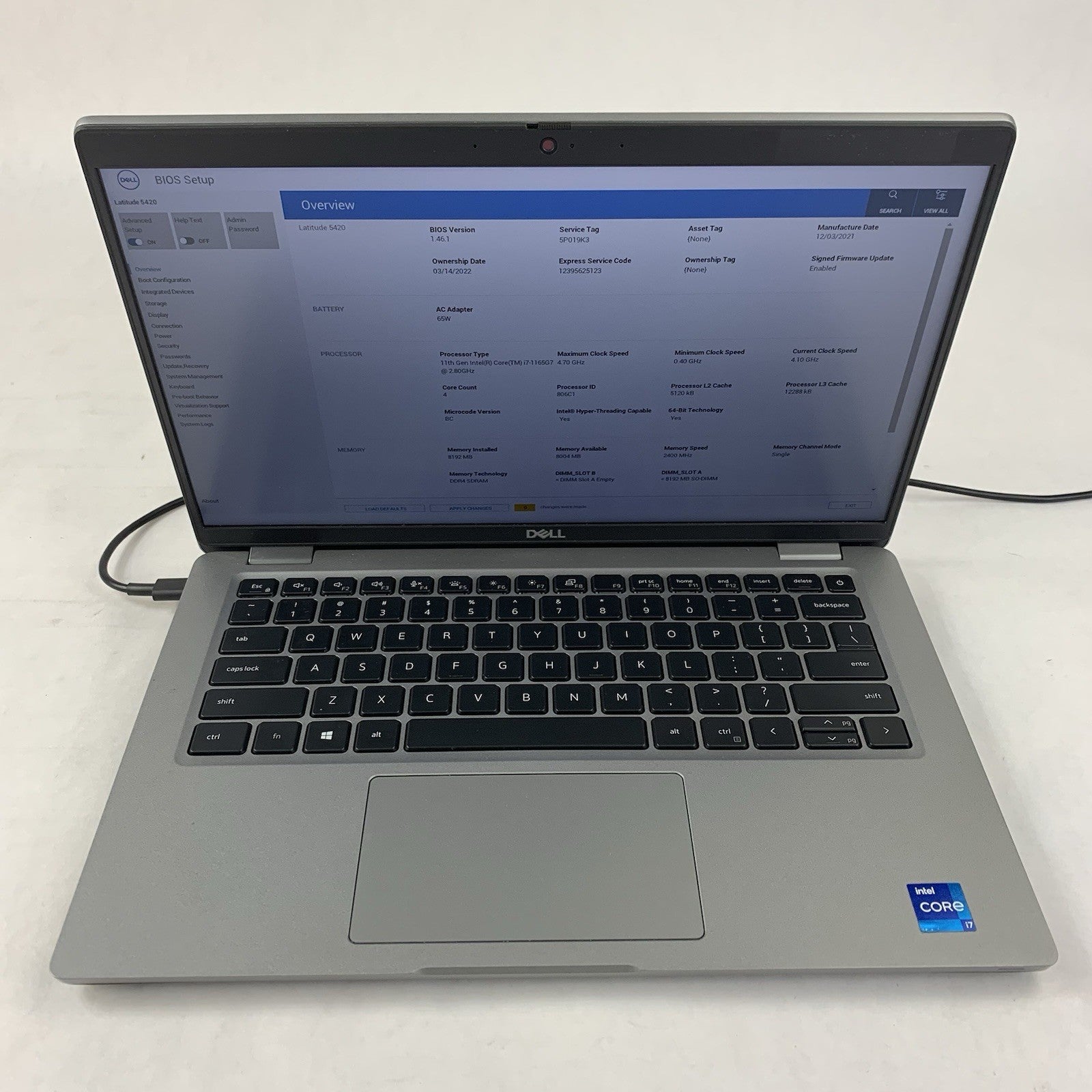 Dell Latitude 5420 14" Laptop i7-1165G7 2.8 GHz 8 GB Ram No OS/SSD/AC/Batt1