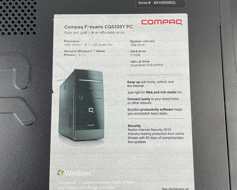 Compaq Presario CQ5320Y MT AMD Athlon 2 x2 240 2.80 GHz 3 GB RAM No HDD/OS