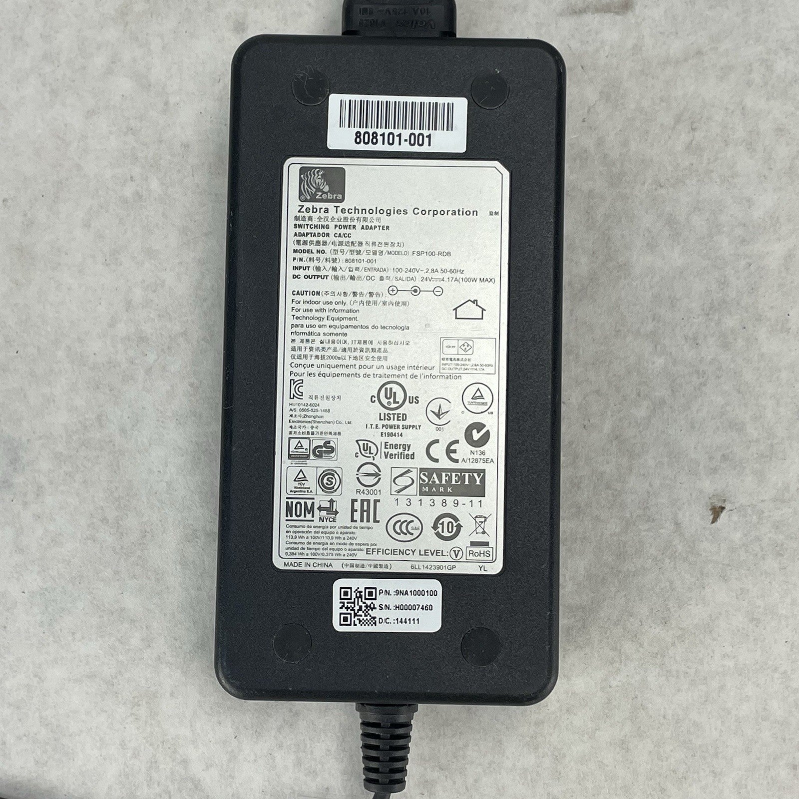 FSP100-RDB 24V AC Adapter Power Supply Zebra Printers GX420d GX420t 808101-001