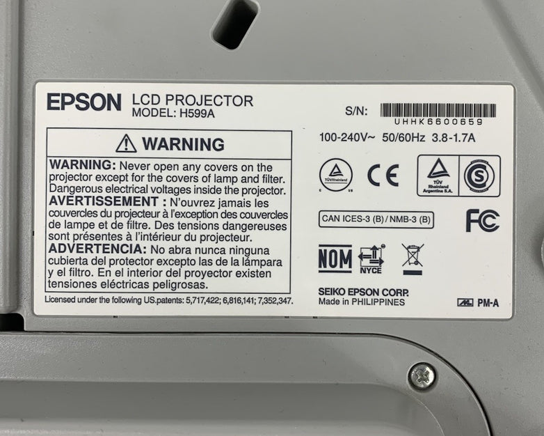 Epson BrightLink 595Wi H599A LCD Lamp Projector 2809 Lamp Hours - No Remote