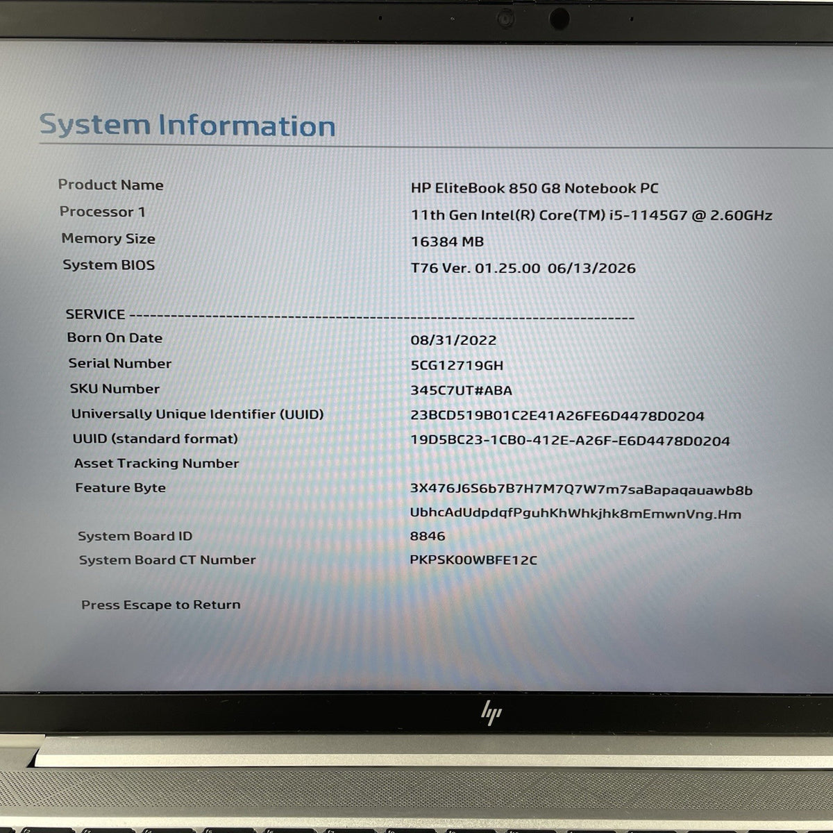 HP EliteBook 850 G8 15.6" i5-1145G7 2.60 GHz 16 GB RAM No SSD/OS/AC - USB3