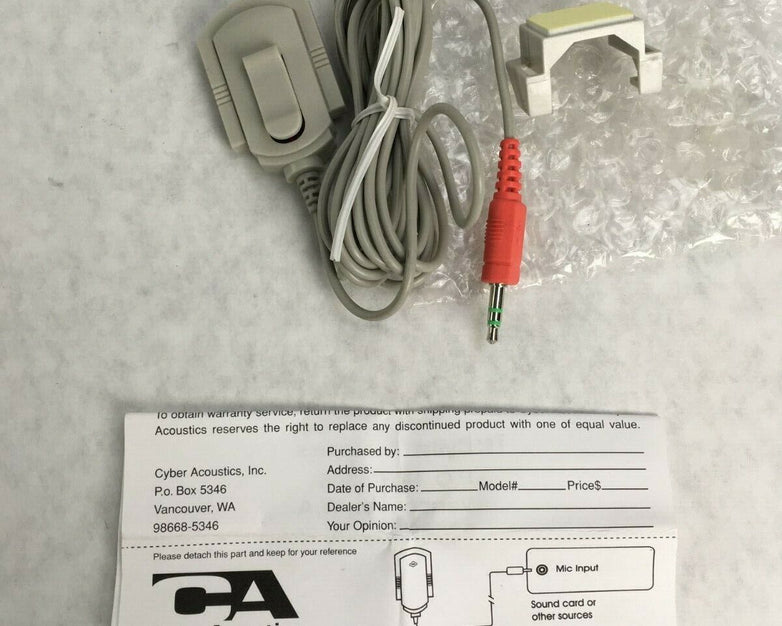 Cyber Acoustics ACM-1B OEM 8ft Wired Clip-on Microphone Lapel Monitor Gray