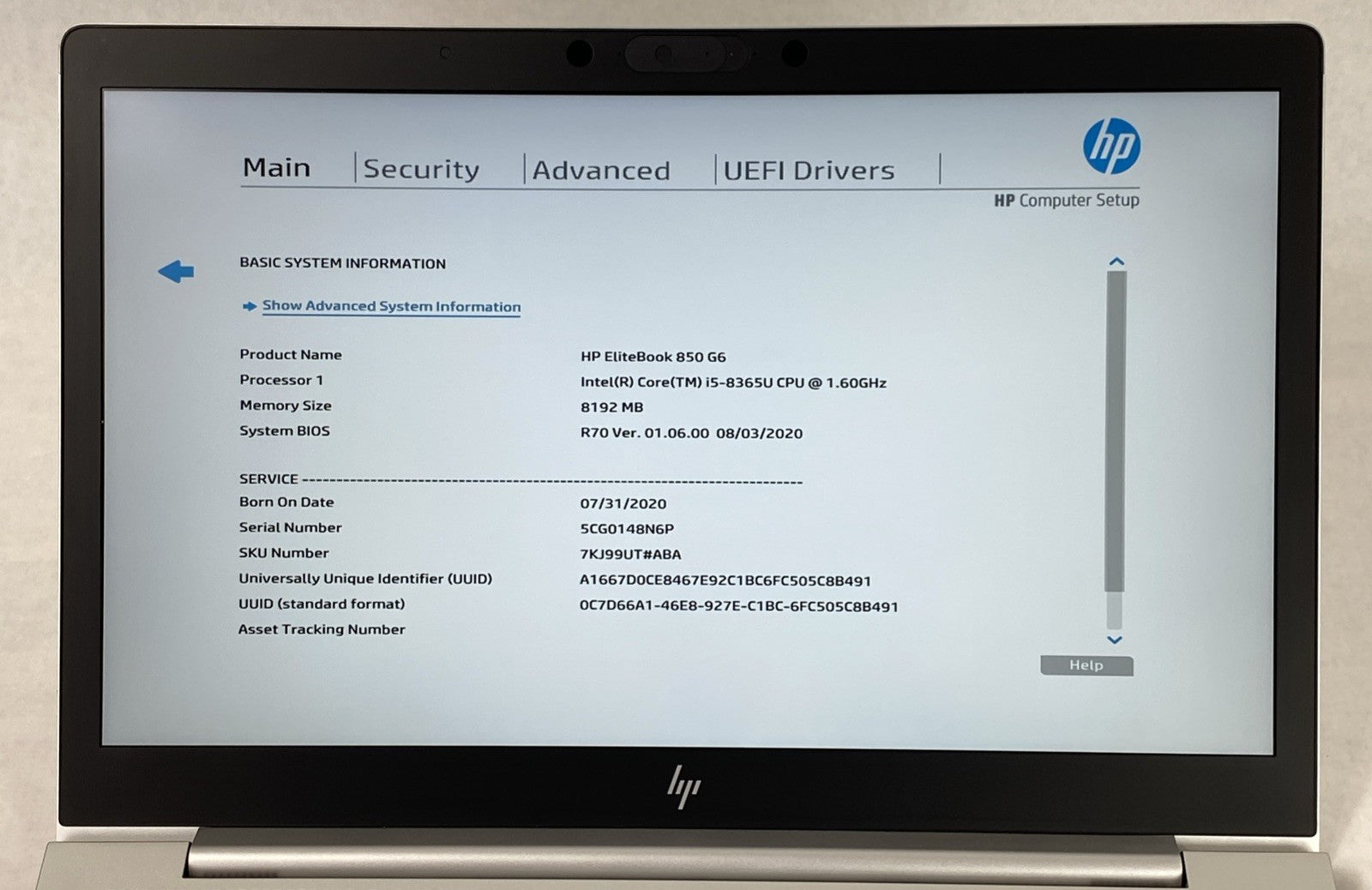 HP EliteBook 850 G6 15.6" i5-8365U 1.60 GHz 8 GB RAM No Battery No HDD No OS