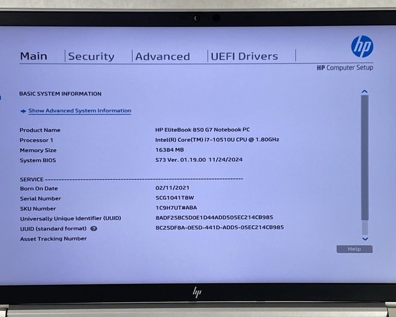 HP EliteBook 850 G7 Core i7-10510U 1.80 GHz 16GB RAM 15.6" No HDD No OS