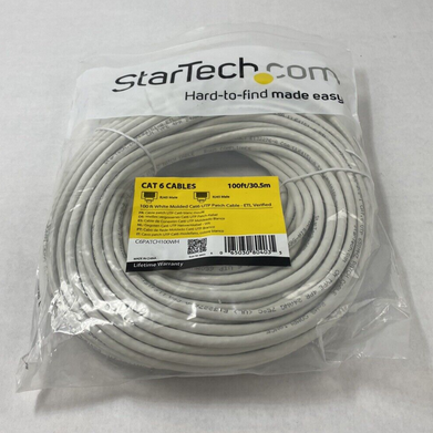Startech C6PATCH100WH 100 Ft White Molded Cat6 UTP Patch Cable ETL Verified