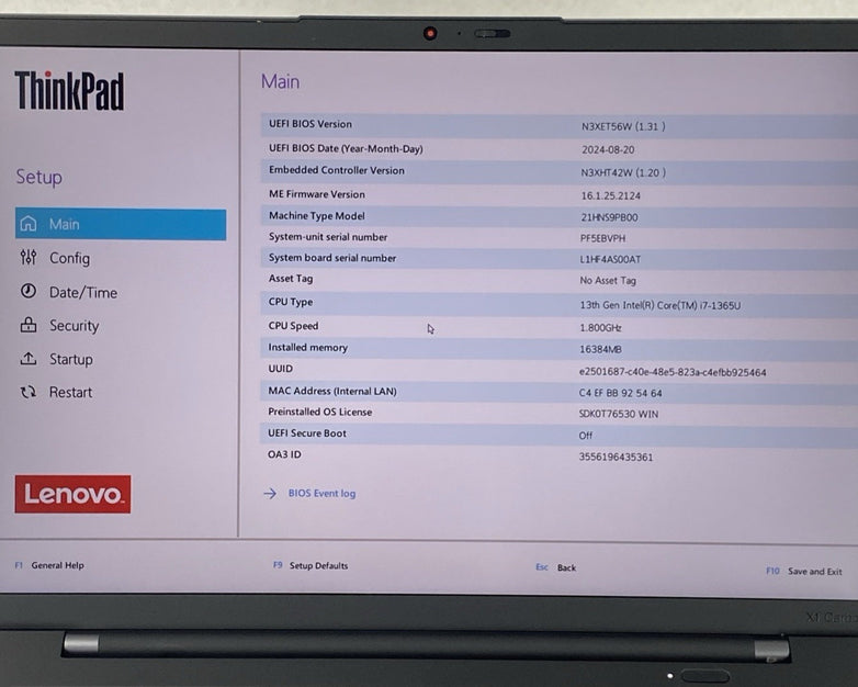 Lenovo ThinkPad X1 Carbon Gen 11 i7-1365U 1.80 GHz 16 GB RAM 14.0" No HDD No OS