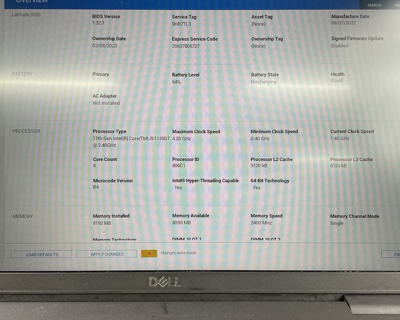 Dell Latitude 3520 15.6" i5-1135G7 2.40 GHz 8 GB RAM No SSD/OS/AC