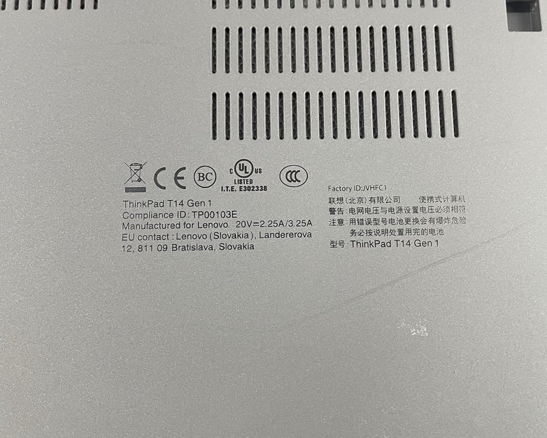 Lenovo ThinkPad T14 Gen1 14" i5-10210U 1.60 GHz 16 GB RAM No SSD/OS/AC/Batt