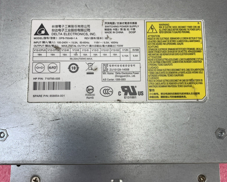 Delta Electronics DPS-700AB-1 700W Switching Power Supply HP 719795-005